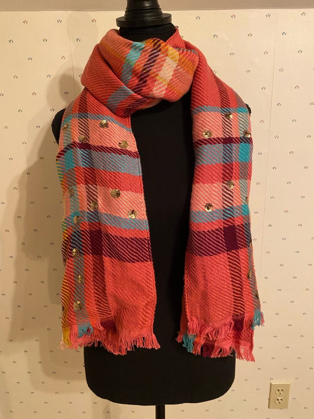 ANTHROPOLOGIE Blanket Scarf Shawl with Sequins Pink
